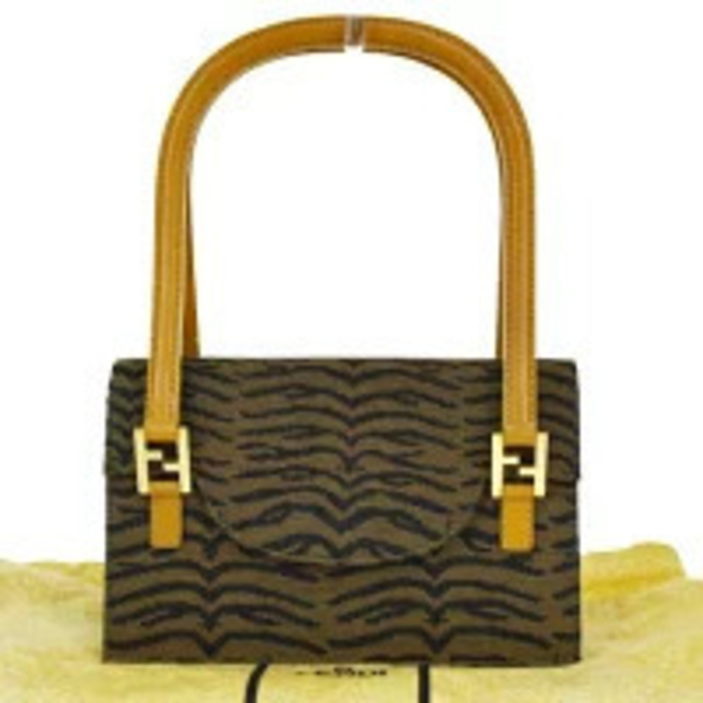 Fendi Shoulder Bag Handbag Brown Canvas Leather